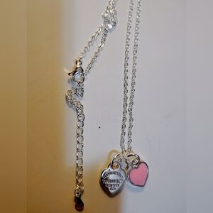 💎*TiFf + C0* Sterling 925 Pink+Silver DOUBLE HEART NECKLACE🩷
